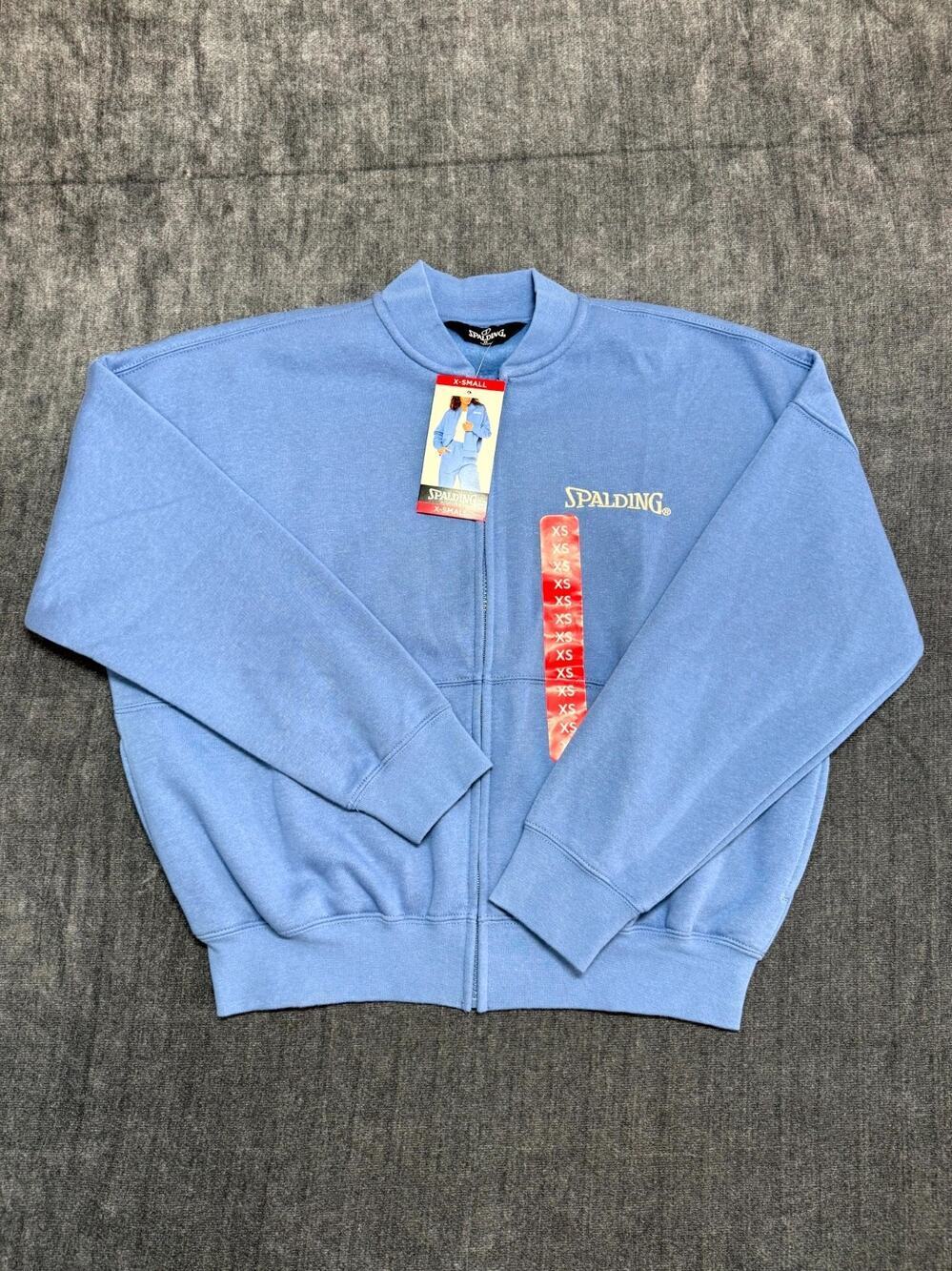NWT Spalding Fleece Bomber Jacket Women's XS Light Blue Full-Zip Long Sleeve